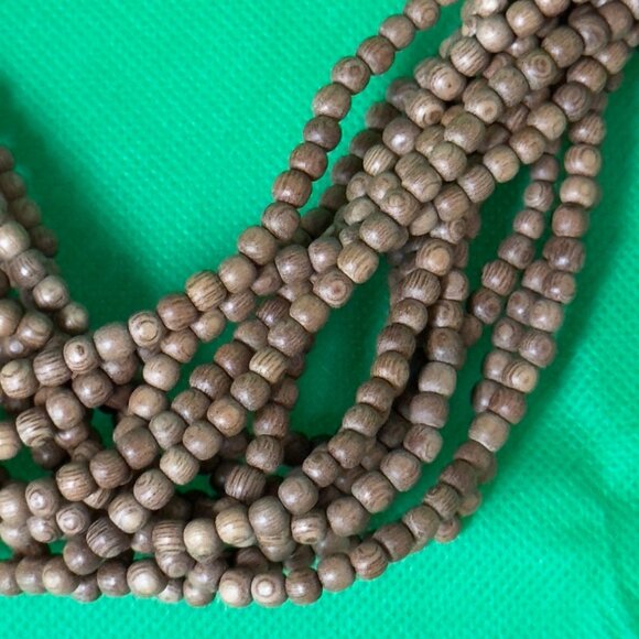 Multistrand Wooden Beaded Necklace With Black Horn-Like Accents & Hook Closure - Picture 4 of 9